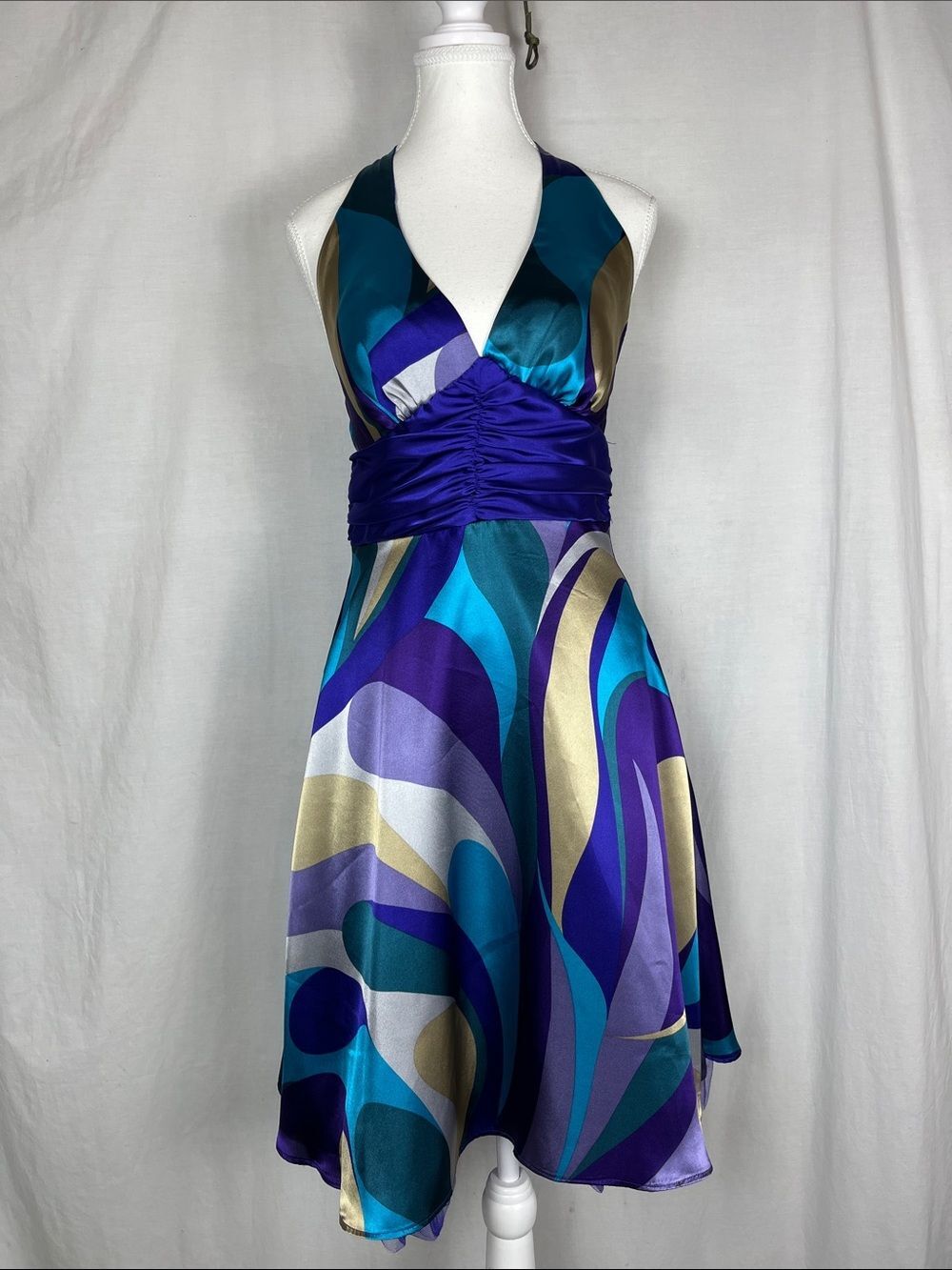 Vintage Morgan and Co Y2K Halter Top Abstract Psychedelic Swirl Blue and Purple